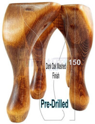 L&F Queen Anne Wooden Legs Dark Oak Wash 150mm High Set Of 4 Replacement Furniture Feet Chairs Sofas Footstools (Self Fixed) - thumbnail 1