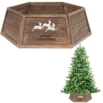 Shatchi 31.5Inch Christmas Tree Skirt Foldable Wooden Box Tree Stand Base Cover Tree For Tree Decorations - image 1
