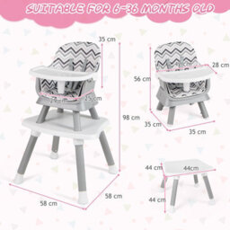 Costway 6-In-1 Baby High Chair Infant Feeding Chair Kids Stool W/removable Tray & Cushion - thumbnail 2