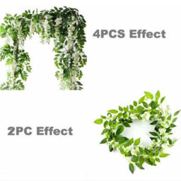 2 Pack 2X7Ft Artificial Wisteria Garland Artificial Flower Silk Ivy Hanging Plant Wall Decoration Garden Decoration (White) - thumbnail 5