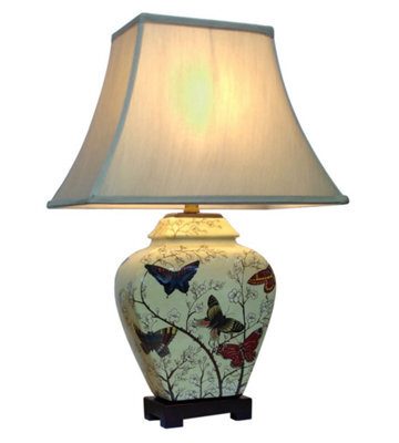 Downton Interiors Cream Butterfly Oriental Chinese Ceramic Porcelain Table Lamp - image 1