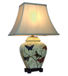 Downton Interiors Cream Butterfly Oriental Chinese Ceramic Porcelain Table Lamp