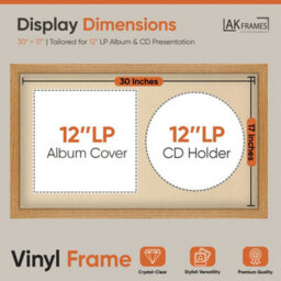 "30X17"" Oak Modern Vinyl Record Frame With Ivory Mount For 12 Inch Lp Album Cover & Disc - Ak Frames" - thumbnail 2
