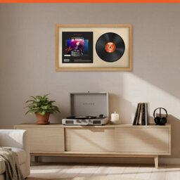 "30X17"" Oak Modern Vinyl Record Frame With Ivory Mount For 12 Inch Lp Album Cover & Disc - Ak Frames" - thumbnail 8