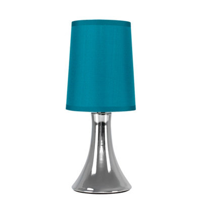Valuelights Modern Chrome Trumpet Touch Table Lamp With Turquoise Teal Fabric Shade - image 1