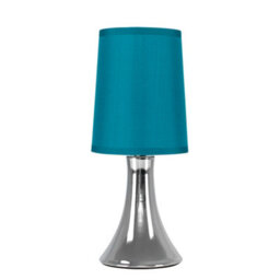 Valuelights Modern Chrome Trumpet Touch Table Lamp With Turquoise Teal Fabric Shade - thumbnail 1