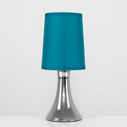 Valuelights Modern Chrome Trumpet Touch Table Lamp With Turquoise Teal Fabric Shade - thumbnail 4