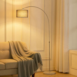 Living And Home Grey Arched Height Adjustable Floor Lamp Marble Base With Shade 131 To 186Cm - thumbnail 1