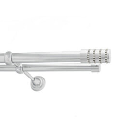 Toolty Double Metal Curtain Pole 25/19mm With Finials Rod Classic Brackets Roseti 350Cm Chrome