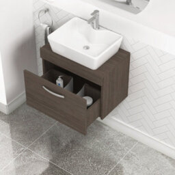 Royal Bathrooms Turin 600mm Grey Elm 1-Drawer Wall Hung Unit & 370mm Square Countertop Basin - thumbnail 3