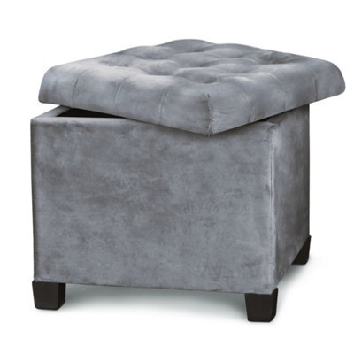 Froppi Premium 47L Storage Footstool, Storm Grey Velvet Upholstered Ottoman Stool, Square Ottoman Footrest Stool L45 W45 H41 Cm - image 1