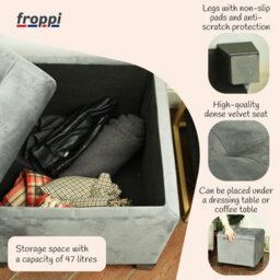 Froppi Premium 47L Storage Footstool, Storm Grey Velvet Upholstered Ottoman Stool, Square Ottoman Footrest Stool L45 W45 H41 Cm - thumbnail 8