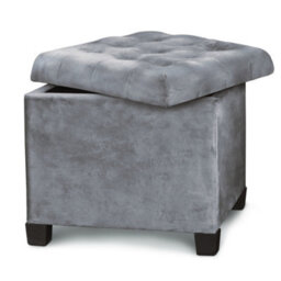 Froppi Premium 47L Storage Footstool, Storm Grey Velvet Upholstered Ottoman Stool, Square Ottoman Footrest Stool L45 W45 H41 Cm