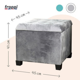 Froppi Premium 47L Storage Footstool, Storm Grey Velvet Upholstered Ottoman Stool, Square Ottoman Footrest Stool L45 W45 H41 Cm - thumbnail 2