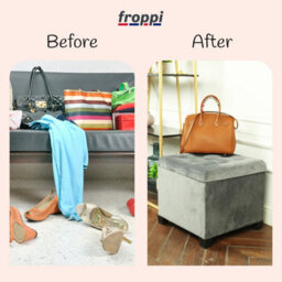 Froppi Premium 47L Storage Footstool, Storm Grey Velvet Upholstered Ottoman Stool, Square Ottoman Footrest Stool L45 W45 H41 Cm - thumbnail 4