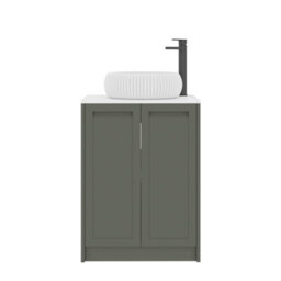 Royal Bathrooms Royal Bathroom Elmore 600mm Matt Green Freestanding Countertop Bathroom Vanity Unit 2 Door Plain White Worktop With Milan Basin - thumbnail 7
