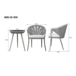 Loops 3Pc Garden Bistro Set - Aluminium & Rope - Outdoor Dining Chair Round Table Grey - thumbnail 7