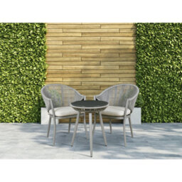 Loops 3Pc Garden Bistro Set - Aluminium & Rope - Outdoor Dining Chair Round Table Grey - thumbnail 8