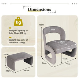 Gainoom Accent Chair With Ottoman Upholstered Velvet Single Sofa Chair Armchair - thumbnail 7