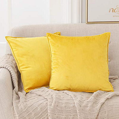 Deconovo Pack Of 2 Large Crushed Velvet Cushion Covers With Invisible Zipper 65Cm X 65Cm Mellow Yellow - image 1