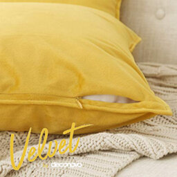Deconovo Pack Of 2 Large Crushed Velvet Cushion Covers With Invisible Zipper 65Cm X 65Cm Mellow Yellow - thumbnail 4