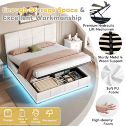 Matteo Cream White 4Ft6 Double Ottoman Bed Frame With Rgb Led Lighting, Faux Leather Upholstery & Hydraulic Storage - thumbnail 8