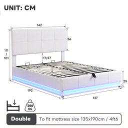 Matteo Cream White 4Ft6 Double Ottoman Bed Frame With Rgb Led Lighting, Faux Leather Upholstery & Hydraulic Storage - thumbnail 9