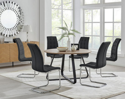 Furniturebox Uk Santorini Brown Round Round Dining Table And 6 Black Murano Chairs - image 1