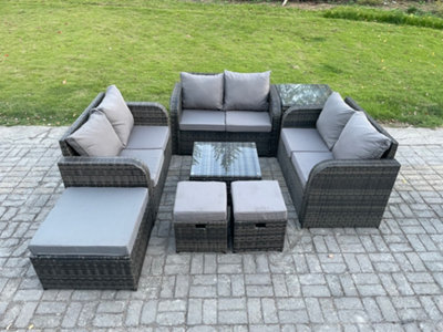 Fimous 9 Seater Outdoor Garden Furniture Sets Wicker Rattan Furniture Sofa Sets With Square Coffee Table 3 Footstools Side Table - image 1