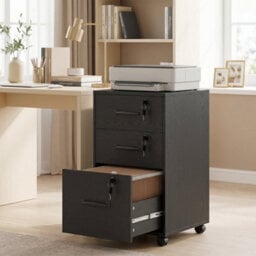 Black Mobile Filing Cabinet With 3 Drawers And Wheels, Under Desk File Cabinet - thumbnail 6