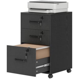 Black Mobile Filing Cabinet With 3 Drawers And Wheels, Under Desk File Cabinet - thumbnail 3