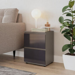Urbn-Living Urbnliving 49Cm Height Glossy 2 Drawers Bedside Cabinet Chest Of Drawers With Smooth Metal Runner Grey & Grey - thumbnail 1