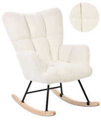 Beliani White Bouclé Rocking Armchair - Biscuit Tufted, Wood Legs, 71 X 83 X 104 Cm - thumbnail 3