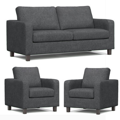 Furnishings For Less UK York Grey Turin Fabric 3 Piece Sofa Suite 3 Seater And 2 Armchairs - image 1
