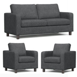 Furnishings For Less UK York Grey Turin Fabric 3 Piece Sofa Suite 3 Seater And 2 Armchairs - thumbnail 1