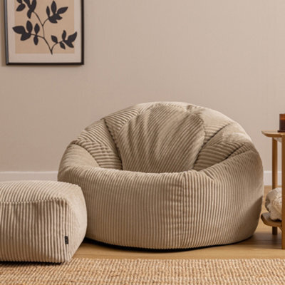 Icon Kingston Xl Jumbo Cord Classic Dome Bean Bag And Footstool, Stone - image 1