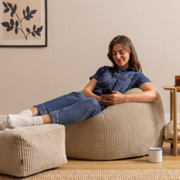 Icon Kingston Xl Jumbo Cord Classic Dome Bean Bag And Footstool, Stone - thumbnail 2