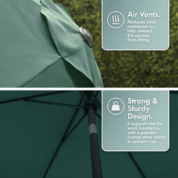 Vonhaus Parasol 2M, Garden Umbrella, Sun Shade Canopy With Hand Crank, Tilt Function, Uv30+ Protection, Air Vent, Steel Frame - thumbnail 5