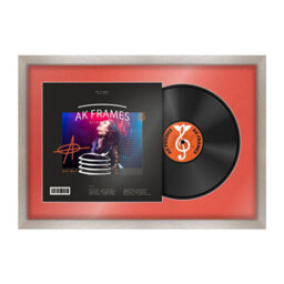 "AK Frames 25X17"" Aluminium Modern Vinyl Record Frame With Poppy Red Mount For 12 Inch Lp Cover & Disc - Overlapped Design"