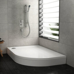 Royal Bathrooms 1200 X 900mm Right Handed Offset Quadrant Stone Shower Enclosure Tray With Riser Kit Gloss White 30mm Slimline - thumbnail 1
