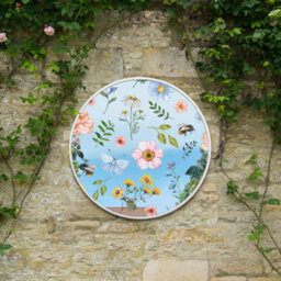 Mirroroutlet The Typis White Metal Edged Circular Wall Mirror With Colour Flower Decals 80Cm