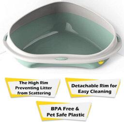 Cat Centre.Direct Cat Centre Large Corner Open Litter Tray With Detachable No-Spilling Rim Green - thumbnail 6