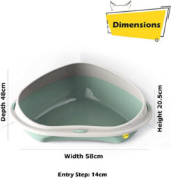 Cat Centre.Direct Cat Centre Large Corner Open Litter Tray With Detachable No-Spilling Rim Green - thumbnail 4