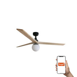 Luminosa Lighting Luminosa Klim Large Smart Ceiling Fan Black, Pine Blades, E27 Light