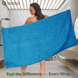 Casabella Towels 3 Pack Bath Sheets Large Bath Towel 80X140 Cm 100% Zero-Twist Cotton Highly Absorbent Towels Teal - thumbnail 5