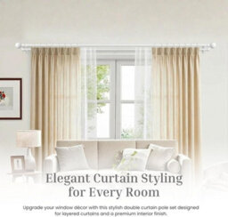 Lister Cartwright Double Curtain Fixed Pole Set With White Ball Finials - 19mm And 28mm Metal Poles(200 Cm) - thumbnail 6