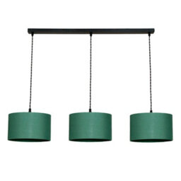 Valuelights Reni Forest Green Drum Shade 3 Drop Bar Matte Black Diner Ceiling Pendant Light - thumbnail 2