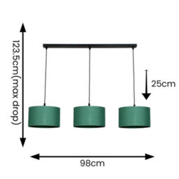 Valuelights Reni Forest Green Drum Shade 3 Drop Bar Matte Black Diner Ceiling Pendant Light - thumbnail 7
