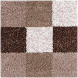 The Rugs Brown And Ivory Soft Checkerboard Design Fluffy Shaggy Rugs And Runners High Pile Living Room Kitchen Hallway 381 - thumbnail 1