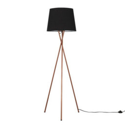 Valuelights Camden Copper Tripod Floor Lamp With Black Tapered Shade - thumbnail 1